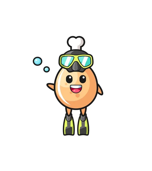 Fried Chicken Diver Cartoon Character Cute Design — Stock Vector