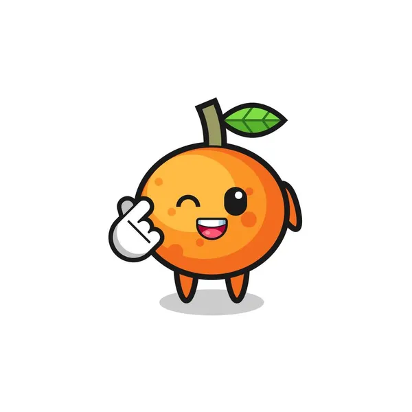 Mandarin Orange Karaktär Gör Koreanska Fingret Hjärta Söt Design — Stock vektor