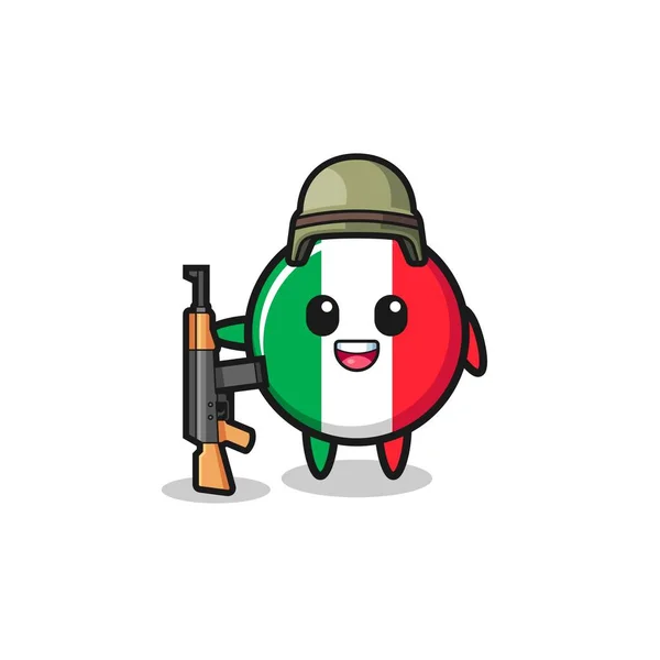 Lindo Italia Bandera Mascota Como Soldado Lindo Diseño — Vector de stock