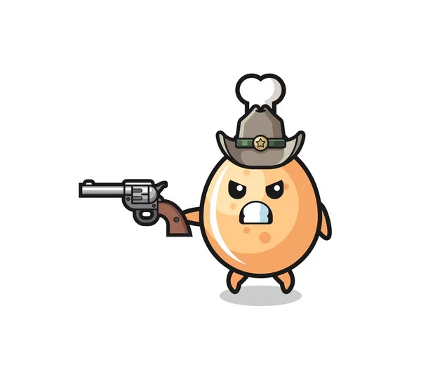 Poulet Frit Cow Boy Tir Avec Pistolet Design Mignon — Image vectorielle