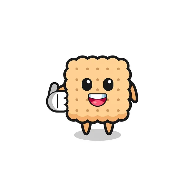 Cracker Mascot Doing Thumbs Gesture Cute Design — Stock Vector