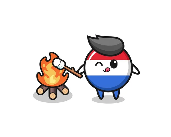 荷兰国旗的角色是燃烧棉花糖 可爱的设计 — 图库矢量图片