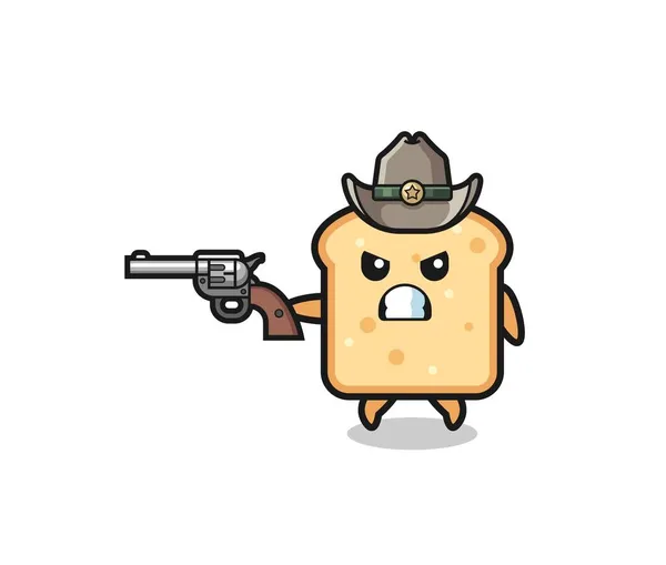 Bread Cowboy Shooting Gun Cute Design — Stock Vector