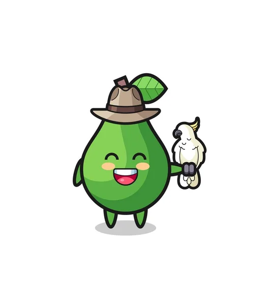 Aguacate Zookeeper Mascota Con Loro Lindo Diseño — Vector de stock