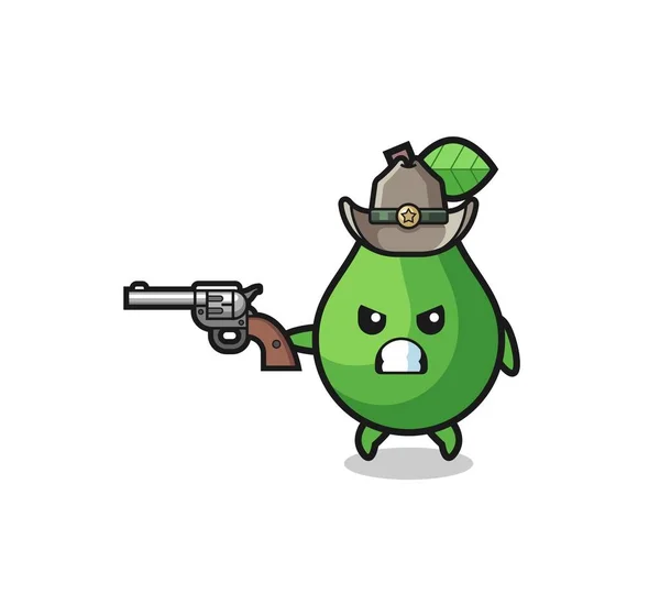 Avocado Cowboy Shooting Gun Cute Design — Stock Vector