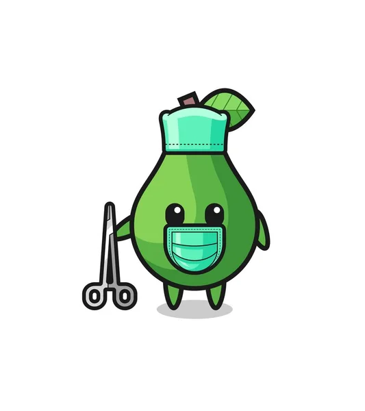 Carácter Mascota Aguacate Cirujano Lindo Diseño — Vector de stock