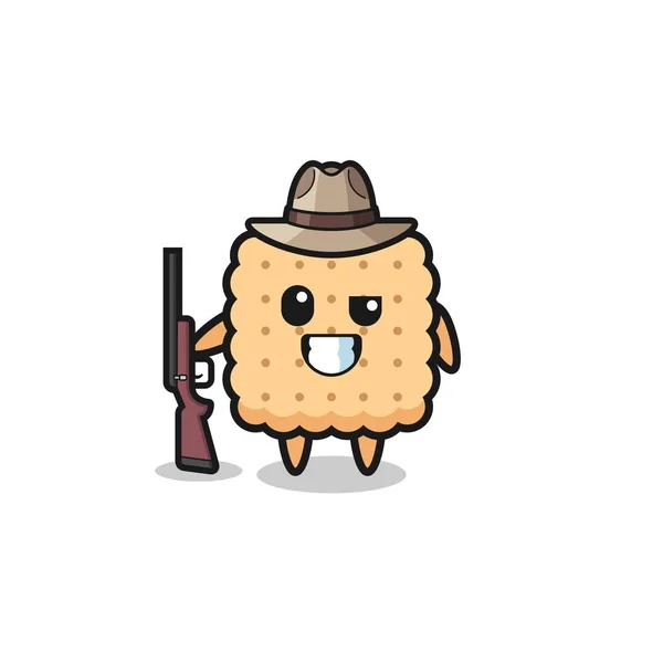 饼干猎人吉祥物拿着枪 可爱的设计 — 图库矢量图片