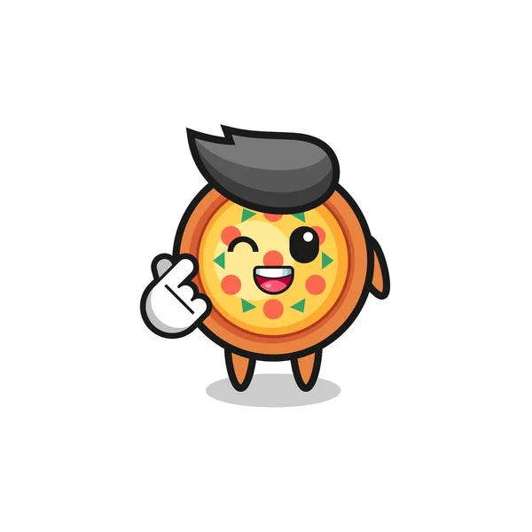 Pizza Character Doing Korean Finger Heart Cute Design — Stock Vector