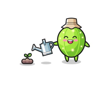 Şirin kaktüs bitki tohumlarını suluyor, şirin tasarım.