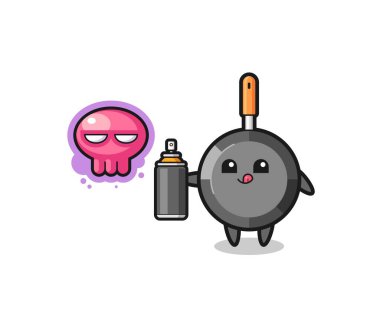 Kızartma tava karikatürü. Sprey boyalı bir grafiti yap. Şirin bir tasarım.