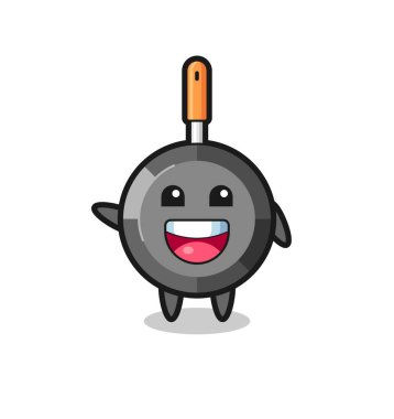 Mutlu kızartma tavası şirin maskot karakteri, şirin tasarım