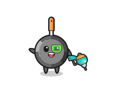 Gelecekteki savaşçı maskotu rolünde tava karikatürü, şirin tasarım.