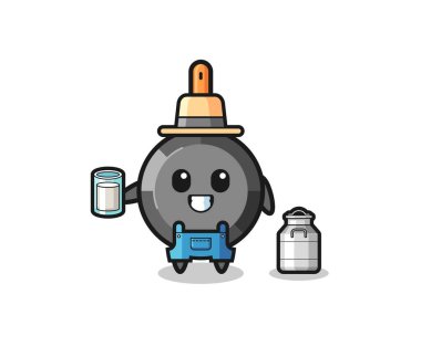 Süt çiftçisi rolünde tava karikatürü, şirin tasarım.