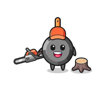 Kızarmış tava oduncusu, elinde elektrikli testere, şirin bir tasarım.