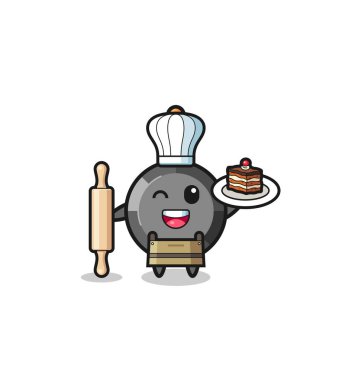 Kızartma tavası pasta şefi maskotu tutuş iğnesi, şirin tasarım.