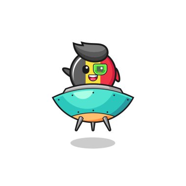 Belçika bayrağı çizgi filmi geleceğin uzay gemisine biniyor, şirin bir tasarım.