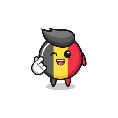 Belçika bayrağı karakteri Koreli parmak kalbi yapıyor, şirin tasarım.