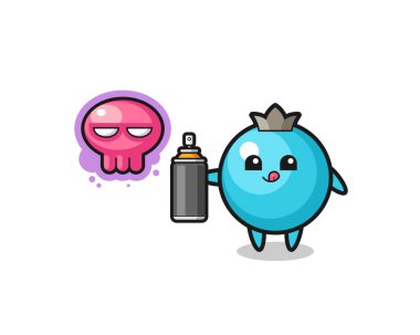 Böğürtlen çizgi filmi sprey boyalı bir graffiti yapar, şirin bir tasarım.