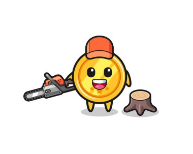 Elinde testereyle gezen oduncu, tatlı bir tasarım.