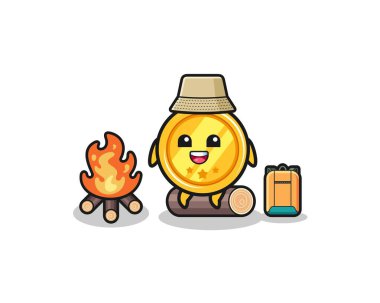 Madalya karikatürünün kamp çizimi, şirin tasarım.