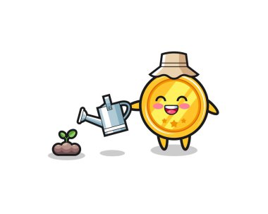 Şirin madalya bitki tohumlarını sulamak, şirin tasarım.