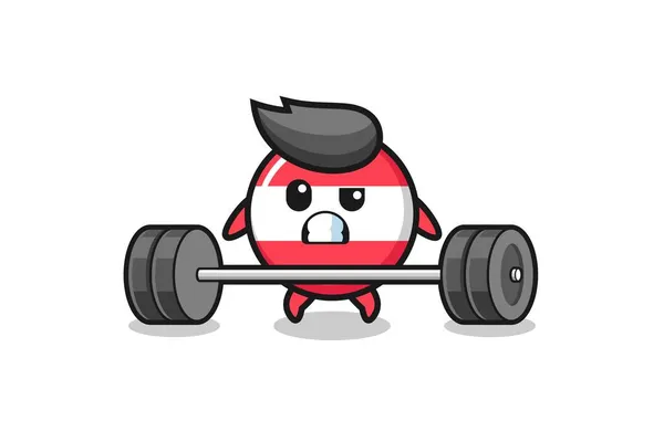 Cartoon Austria Flag Lifting Barbell Cute Design — Stock Vector