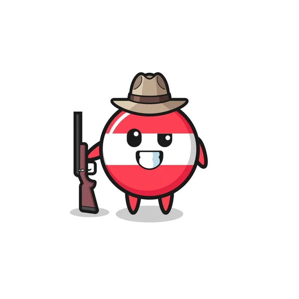 Austria Flag Hunter Mascot Holding Gun Cute Design — Stock Vector