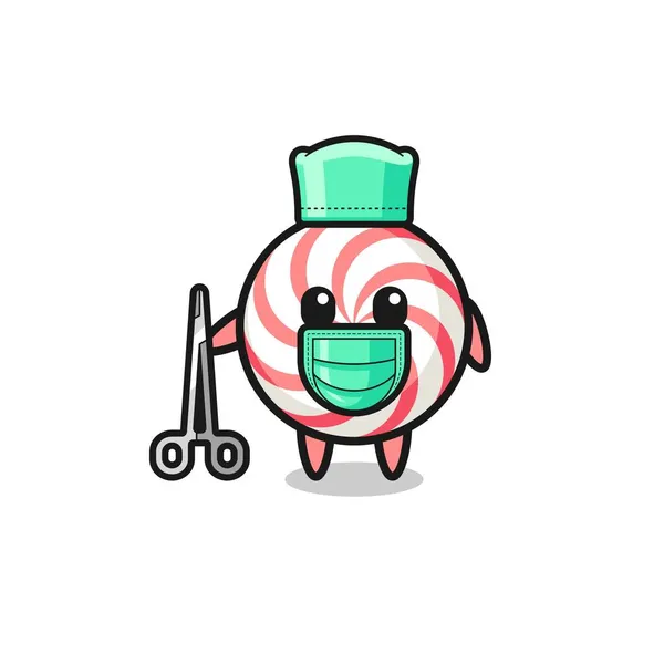 Chirurg Wervelende Lolly Mascotte Karakter Schattig Ontwerp — Stockvector