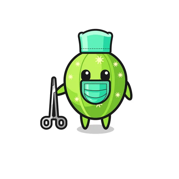 Surgeon Cactus Mascot Character Cute Design — Stock Vector