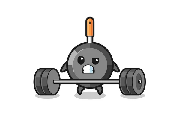 Cartoon Frying Pan Lifting Barbell Cute Design — Stock Vector