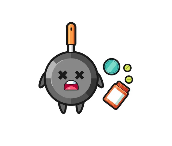 Illustration Overdose Frying Pan Character Cute Design — Stock Vector