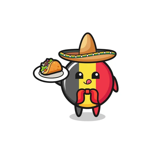 Belgium Flagga Mexikanska Kock Maskot Med Taco Söt Design — Stock vektor