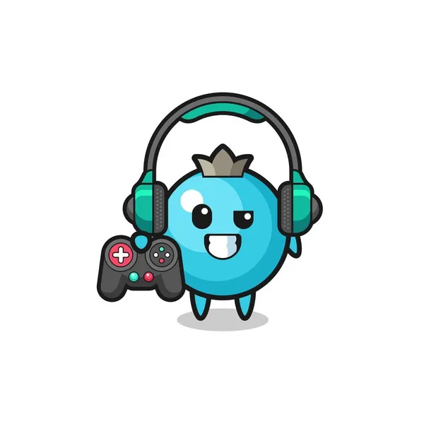 Mascota Del Jugador Arándanos Celebración Controlador Juego Lindo Diseño — Vector de stock