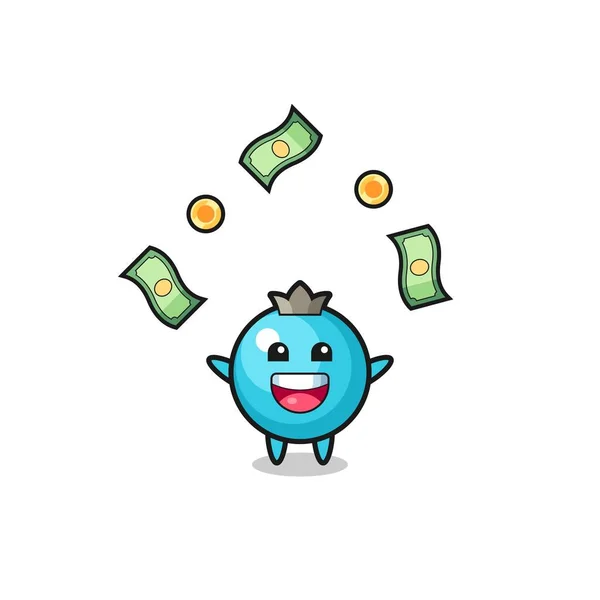 Ilustração Blueberry Pegar Dinheiro Caindo Céu Projeto Bonito — Vetor de Stock