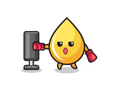 Bal damlası boksör çizgi filmi kum torbasıyla antrenman yapıyor, şirin tasarım.