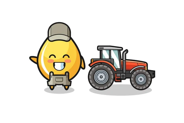 蜂蜜下降农民吉祥物站在拖拉机旁边 可爱的设计 — 图库矢量图片