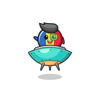 Romanya bayrak karikatürü geleceğin uzay gemisinde, şirin bir tasarım