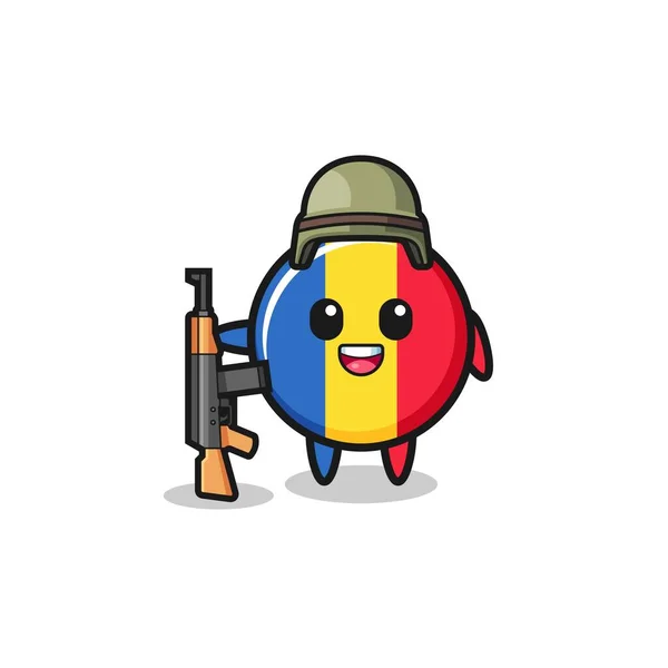 Linda Mascota Bandera Romania Como Soldado Lindo Diseño — Vector de stock