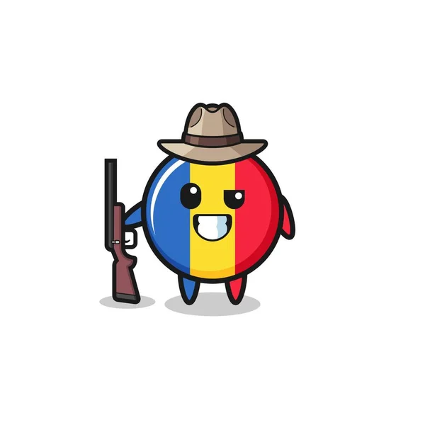 Romania Bandera Cazador Mascota Sosteniendo Arma Lindo Diseño — Vector de stock