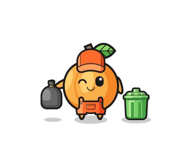 Sevimli kayısı maskotu çöp toplayıcısı olarak, şirin tasarım