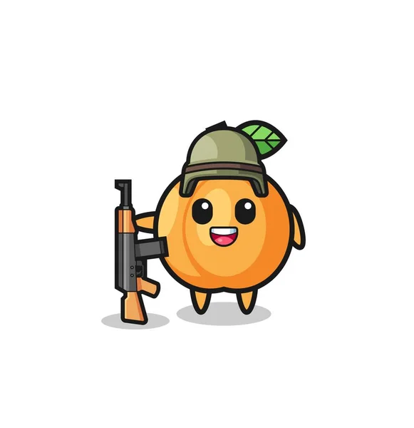 Cute Apricot Mascot Soldier Cute Design — Stock Vector