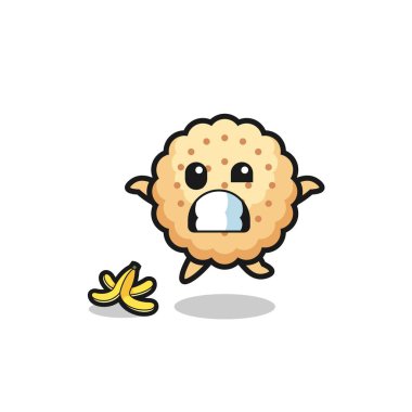 Yuvarlak bisküviler muz kabuğunda kayar, şirin bir tasarım.