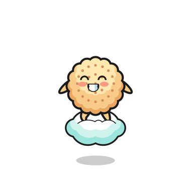 Şirin yuvarlak bisküviler havada süzülen bir bulutun üstünde, şirin bir tasarım