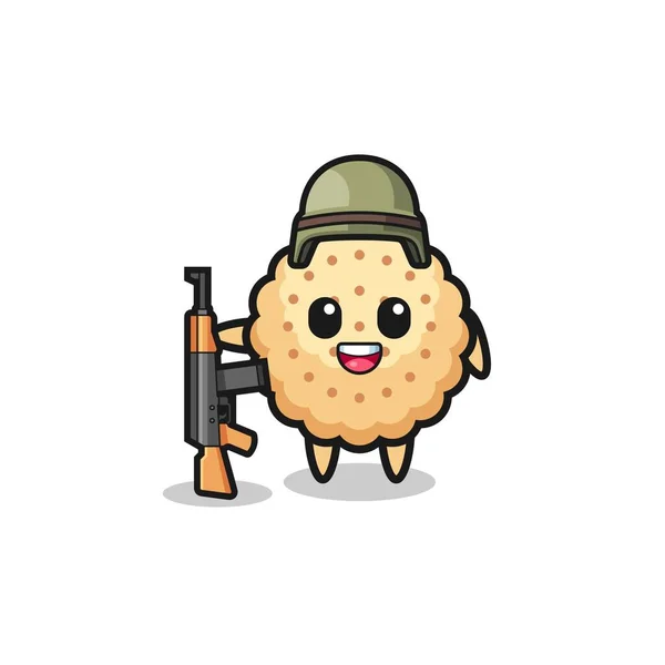 可爱的圆形饼干吉祥物作为一个士兵 可爱的设计 — 图库矢量图片
