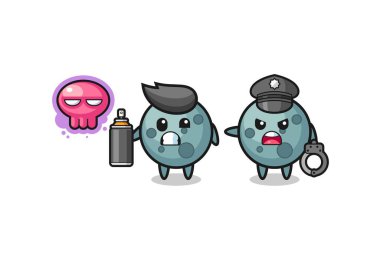 Asteroit karikatürü vandalizm yapıyor ve polis tarafından yakalandı, şirin bir tasarım.