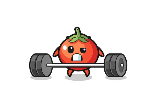 Cartoon Tomatoes Lifting Barbell Cute Design — Stock Vector
