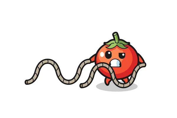 西红柿做战斗绳锻炼的例子 可爱的设计 — 图库矢量图片