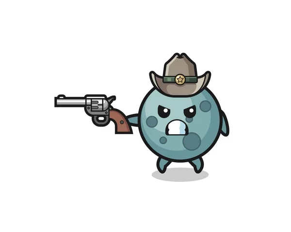 Astéroïde Cow Boy Tirant Avec Pistolet Design Mignon — Image vectorielle