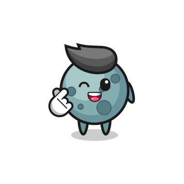 Asteroit karakteri Korece parmak kalbi yapıyor, şirin tasarım.