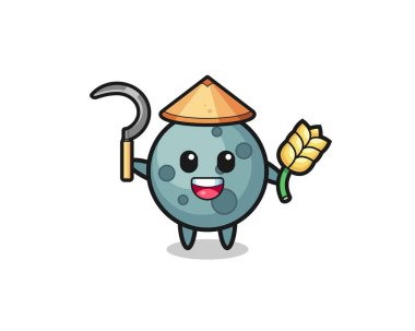 Asteroit Asyalı çiftçi çeltik tutuyor, şirin tasarım.